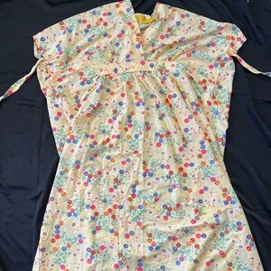 Vintage 70s yellow caftan, dress retro neon print